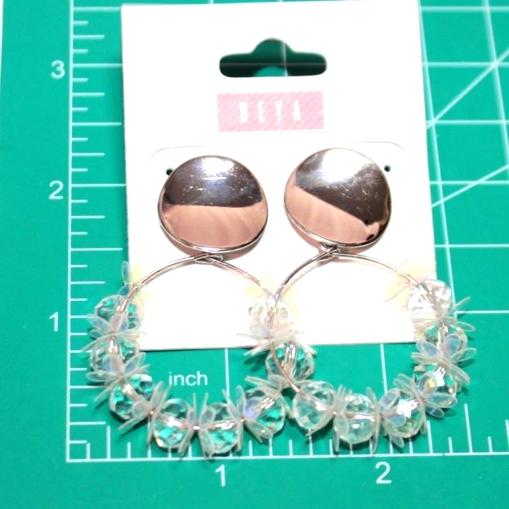 Beya Silver and White Dangle Loop Earrings